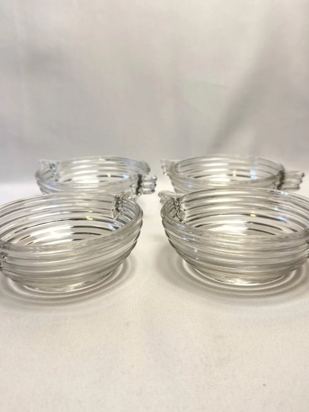 Anchor Hocking Manhattan Clear Pressed Glass 6” Handled Cereal Relish Bowls 4 pc